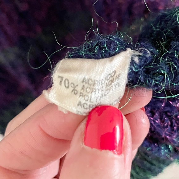 Vintage Knit Sweater/Tunic/dress Polo Stripes Metallic Iridescent purple Teal L - Picture 8 of 12